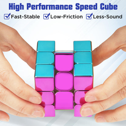 D-FantiX Mirror Reflective Magnetic Speed Cube 3x3x3, Cyclone Boys Original Stickerless Magic Cube, Unique Shiny Metallic Color Speedcube with Display Stand, Birthday Gift Ideas for Boys Girls Adults - amzGamess