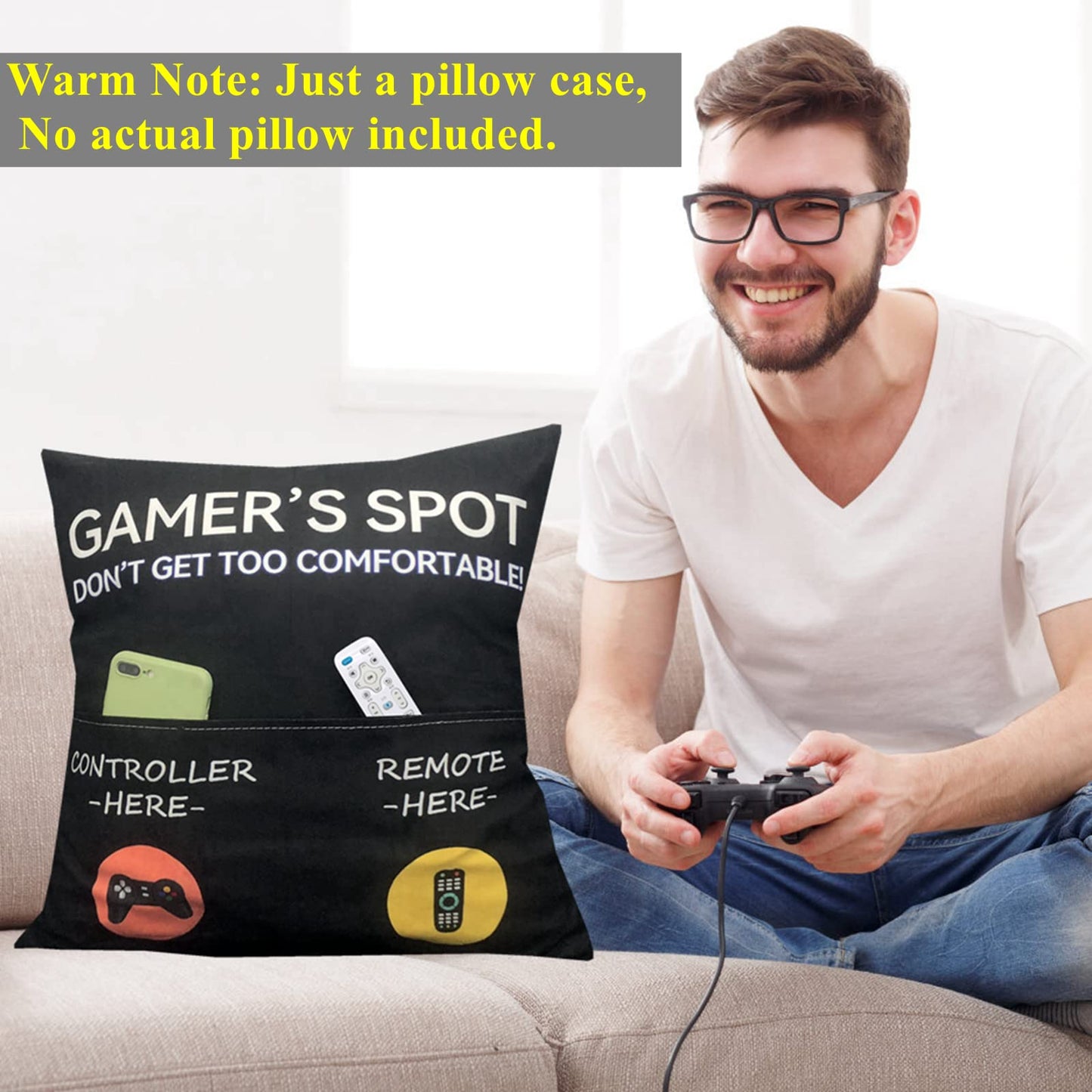 Gamer Gifts, Pocket Design Throw Pillow Covers 18 x 18 Inch + Gamer Socks, Gaming Room Décor Stocking Stuffers Easter Basket Stuffers for Teen Boys Girls Men Father Boyfriends - amzGamess