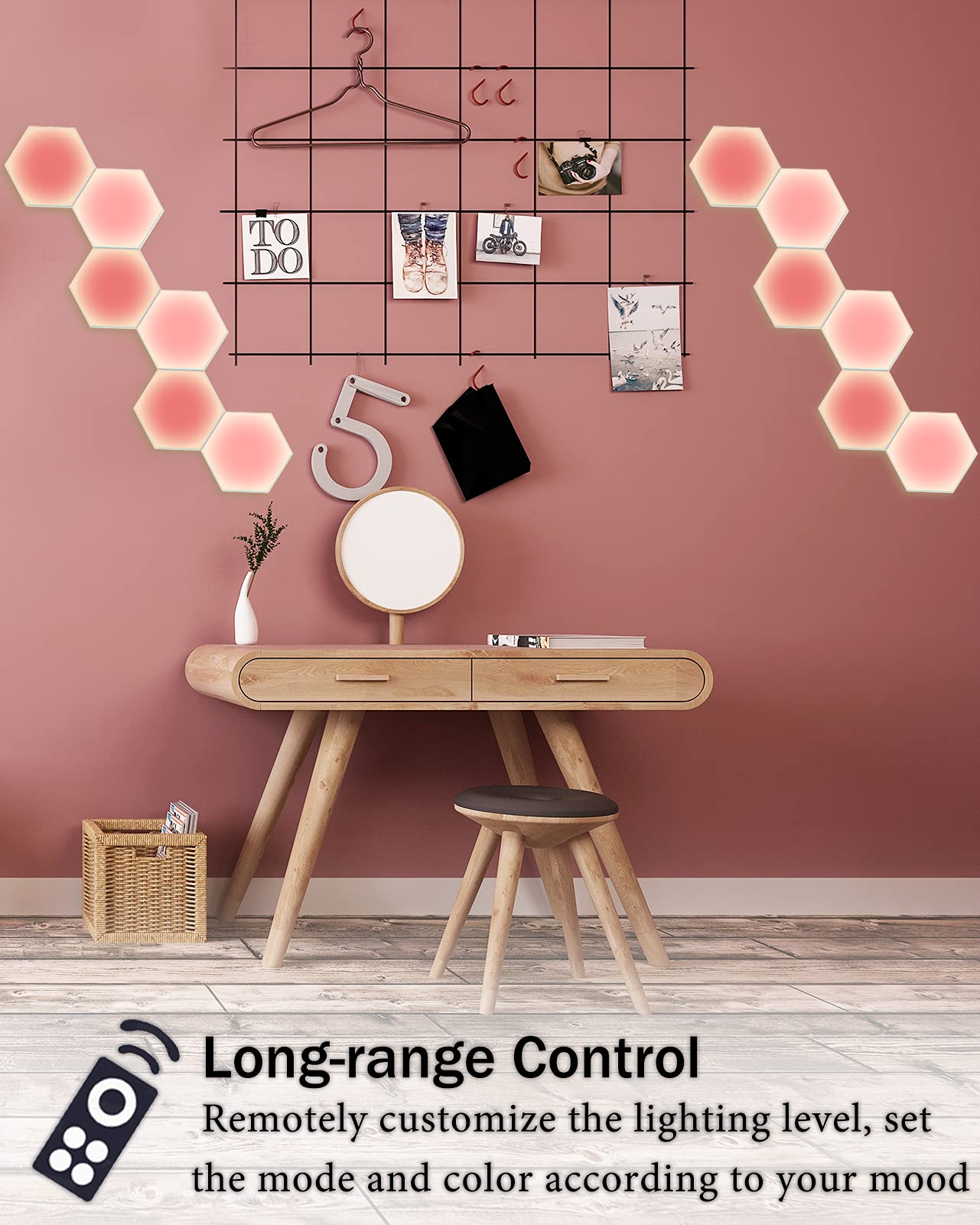 Hexagon Lights with Remote, Smart DIY Hexagon Wall Lights, Dual Control Hexagonal LED Light Wall Panels with USB-Power, Geometry Hex Lights Touch Used in Game Room Decor, Party
