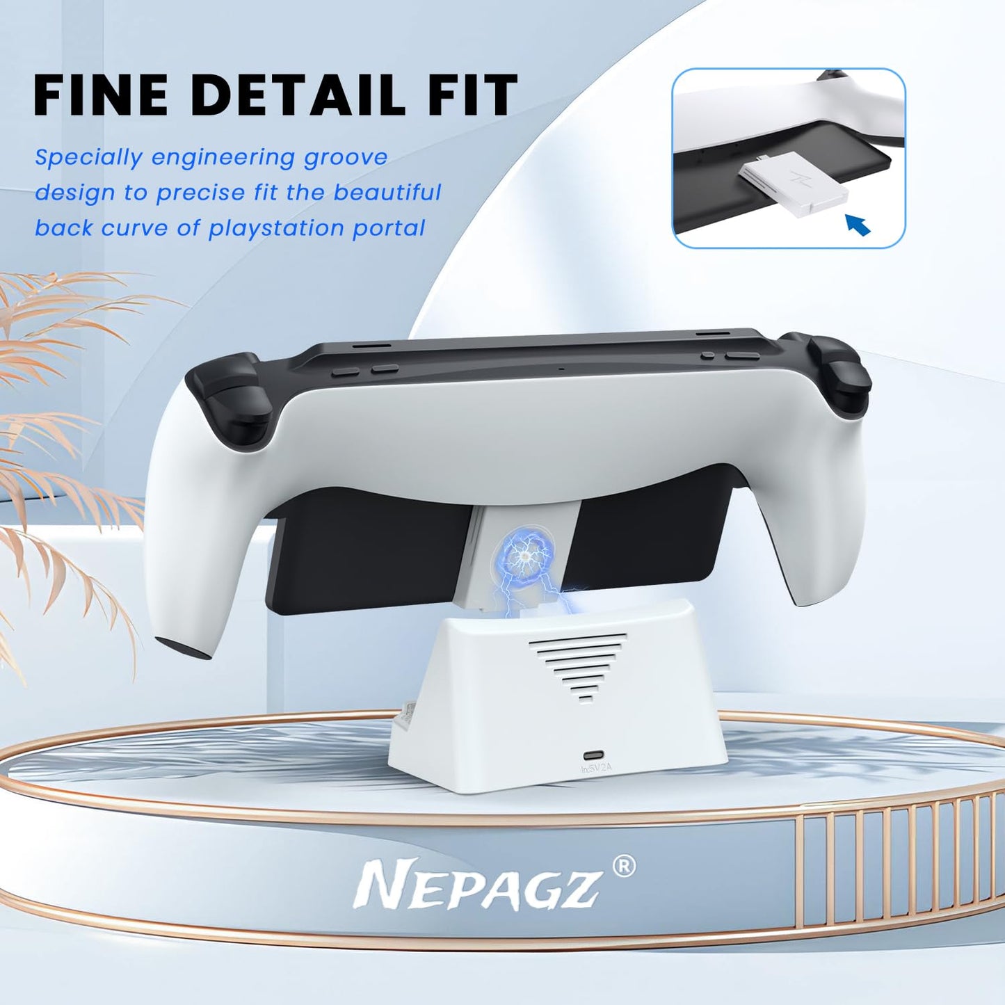 Nepagz Charging Stand for Playstation Remote Player - Playstation 5, Portable Wireless Charge Dock with Indicator Light and USB-C Cable for Playstation Portal Accessories, White - amzGamess