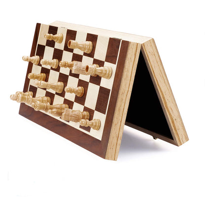 AMEROUS Chess Set, 15"x15" Folding Magnetic Wooden Standard Chess Game Board Set with Wooden Crafted Pieces and Chessmen Storage Slots