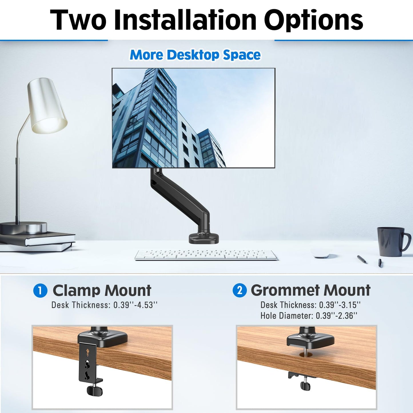 MOUNTUP Single Monitor Desk Mount, Adjustable Gas Spring Monitor Arm Support Max 32 Inch, 4.4-17.6lbs Screen, Computer Monitor Stand Holder with Clamp/Grommet Mounting Base, VESA Mount Bracket, Black