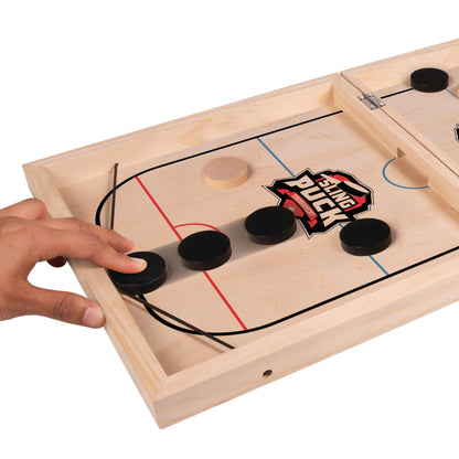 Crazy Games Fast Sling Puck Board Game I 14" Small Wooden Family Games, Table Top Hockey Game for Adults & Kids, Competitive Game Ideal for Parties - amzGamess