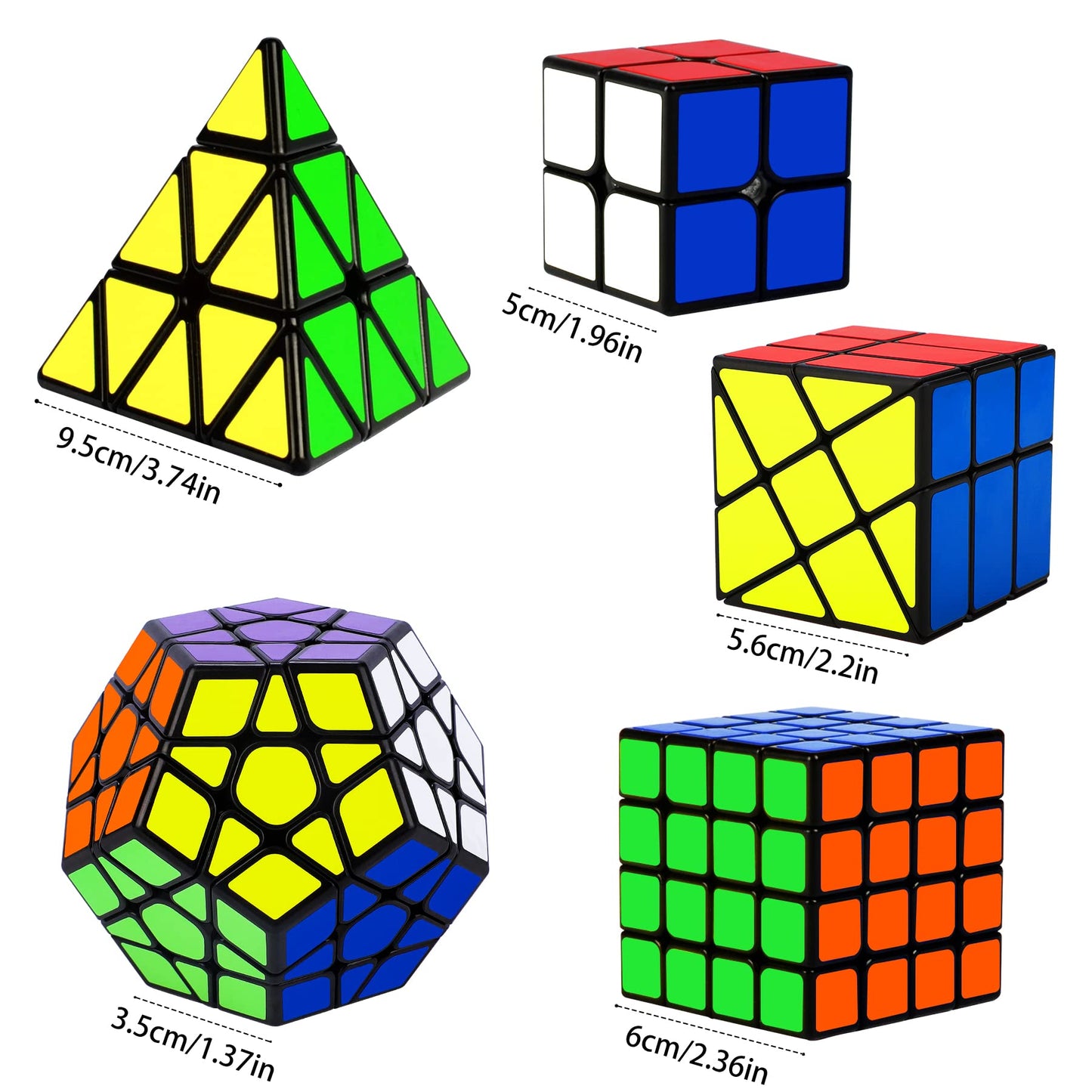 Speed Cube Set, Puzzle Cube, Magic Cube 2x2 4x4 Pyraminx Pyramid Megaminx Fenghuolun Puzzle Cube Toy Gift for Children Adults, Pack of 5 - amzGamess