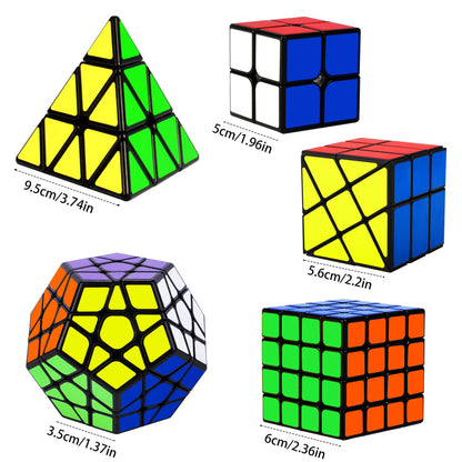 Speed Cube Set, Puzzle Cube, Magic Cube 2x2 4x4 Pyraminx Pyramid Megaminx Fenghuolun Puzzle Cube Toy Gift for Children Adults, Pack of 5 - amzGamess