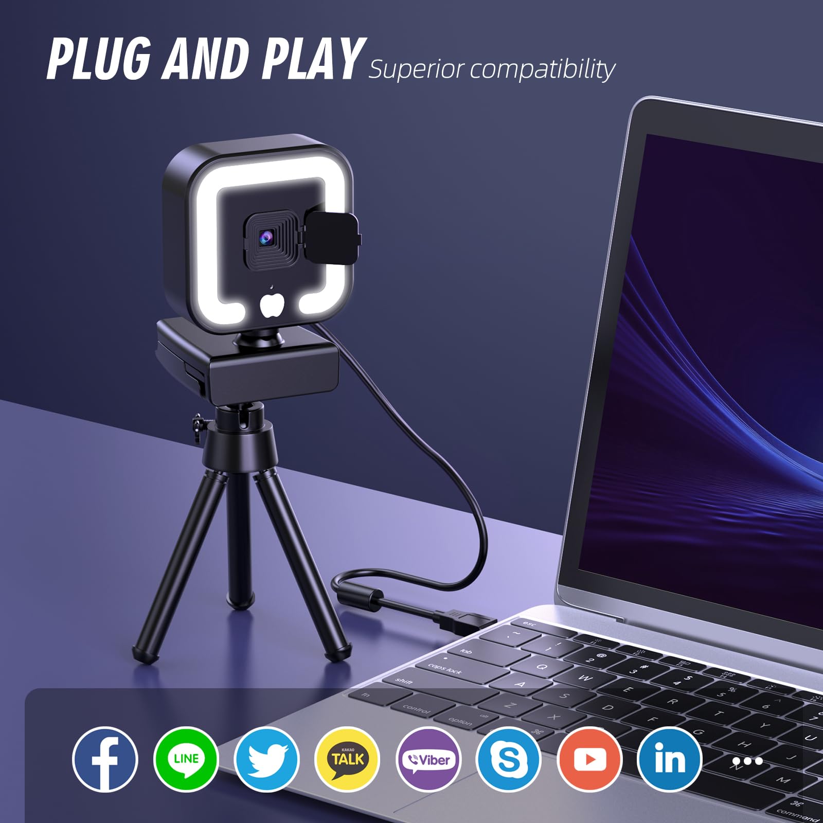 Hemisol 4K Webcam, Web Camera with Microphone and Fill Light, HD Autofocus Computer Camera with Privacy Cover and Tripod Stand Streaming Webcam,Plug&Play USB Wbcam for Pc Laptop Desktop Video Calling - amzGamess