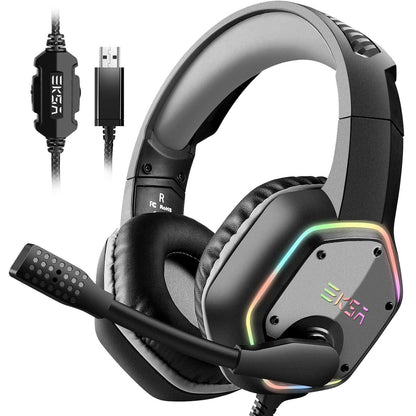 EKSA E1000 USB Gaming Headset for PC, Computer Headphones with Microphone/Mic Noise Cancelling, 7.1 Surround Sound, RGB Light - Wired Headphones for PS4, PS5 Console, Laptop, Call Center - amzGamess