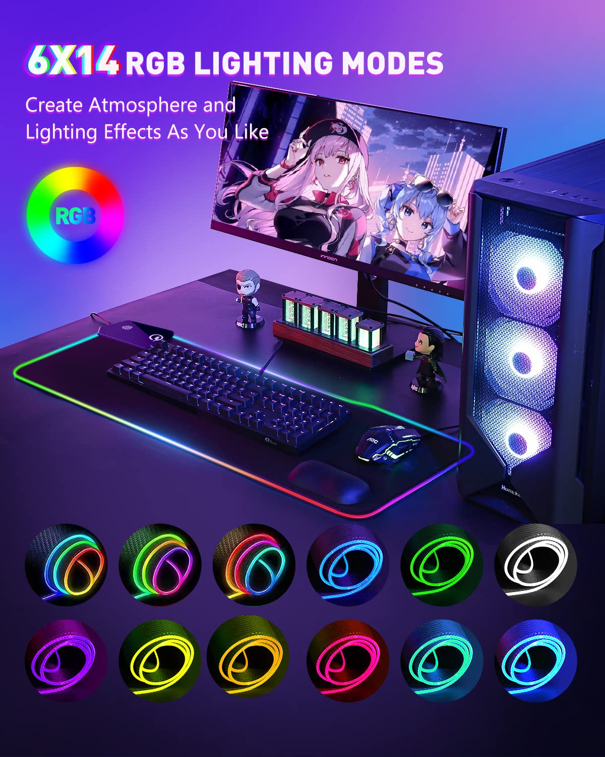 Gaming Mouse Pad with 15w Wireless Charging,14 Colors Led Light RGB PC Gaming Desk Mat,Ergonomic Large Mouse Pad Gaming,Mousepad with Wrist Support - amzGamess