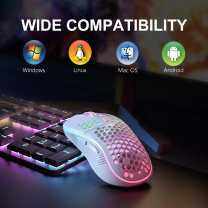AVMTOM Wireless Mouse Wireless Gaming Mouse Rechargeable PC Mouse with RGB Backlit 6 Buttons Adjustable DPI Ergonomic for Laptop, PC, Computer, Desktop, Notebook etc Gaming Mouse Wireless （White）