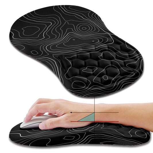 Hokafenle Ergonomic Mouse Pad Wrist Support, Wrist Rest Mousepad for Carpal Tunnel Pain Relief with Integrated Memory Foam Slope Massage Bulge (11.8x7.9 inch,Topographic Contour)