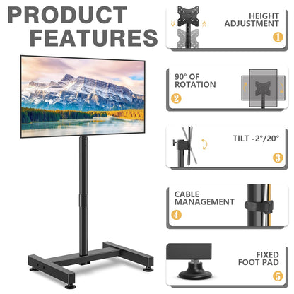 TVON TV Floor Stand for 13-50 inch LCD LED Flat/Curved Panel Screen TVs up to 44 lbs, Height Adjustable TV Stand Mount with VESA 200x200, Portable TV Stand for Bedroom, Dorm Room, Office
