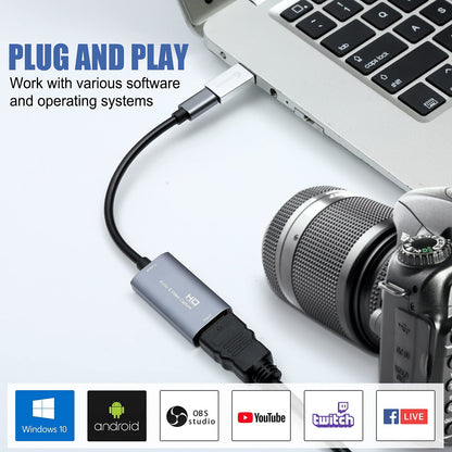 Guermok Audio/Video Capture Card, USB3.0 HDMI to USB C, 4K 1080P 60FPS Capture with Type-C Adapter Devices for Gaming Live Streaming Video Recorder, for Windows Mac OS System OBS Zoom