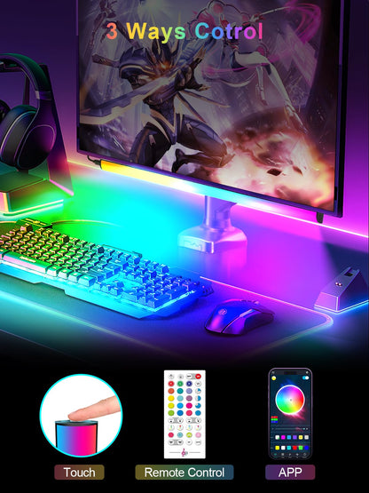 KANTUTOE Monitor Down Light Bar, RGB Screen Desk Light PC, Dimmable LED Dynamic Rainbow Effect, Adjustable Brightness, Speed and Music, Remote Control Color Change, for Game Room