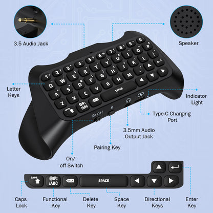 MoKo Keyboard for PS5 Controller with Green Backlight, Bluetooth Wireless Mini Keypad Chatpad for Playstation 5, Built-in Speaker & 3.5mm Audio Jack for PS5 Controller Accessories - amzGamess