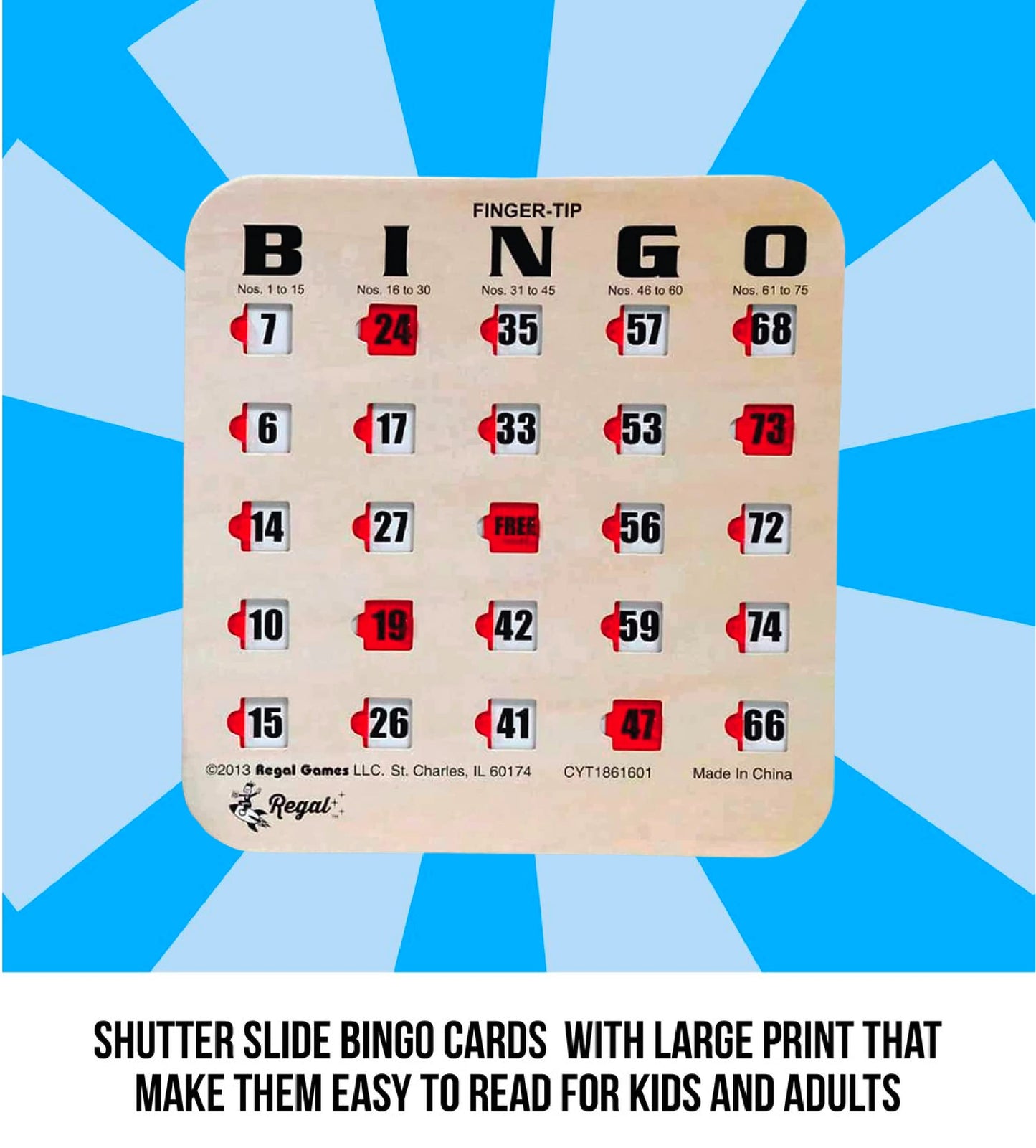 Regal Bingo Finger-Tip Shutter Bingo Cards with Sliding Windows - 25 Bingo Shutter Cards - Ideal for Family Fun Night - No Chips & Daubers Needed - Woodgrain