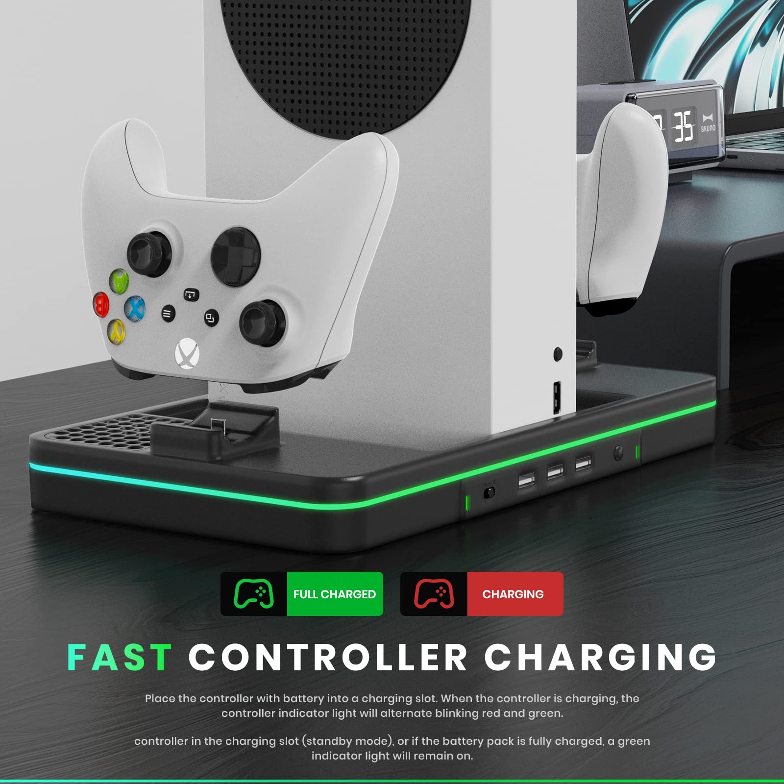 CODOGOY Vertical Charging Stand with Cooling Fan, Compatible with Xbox Series X/S Console and Controller, Dual Controller Charger Station Dock Accessories with 3 USB Ports - amzGamess