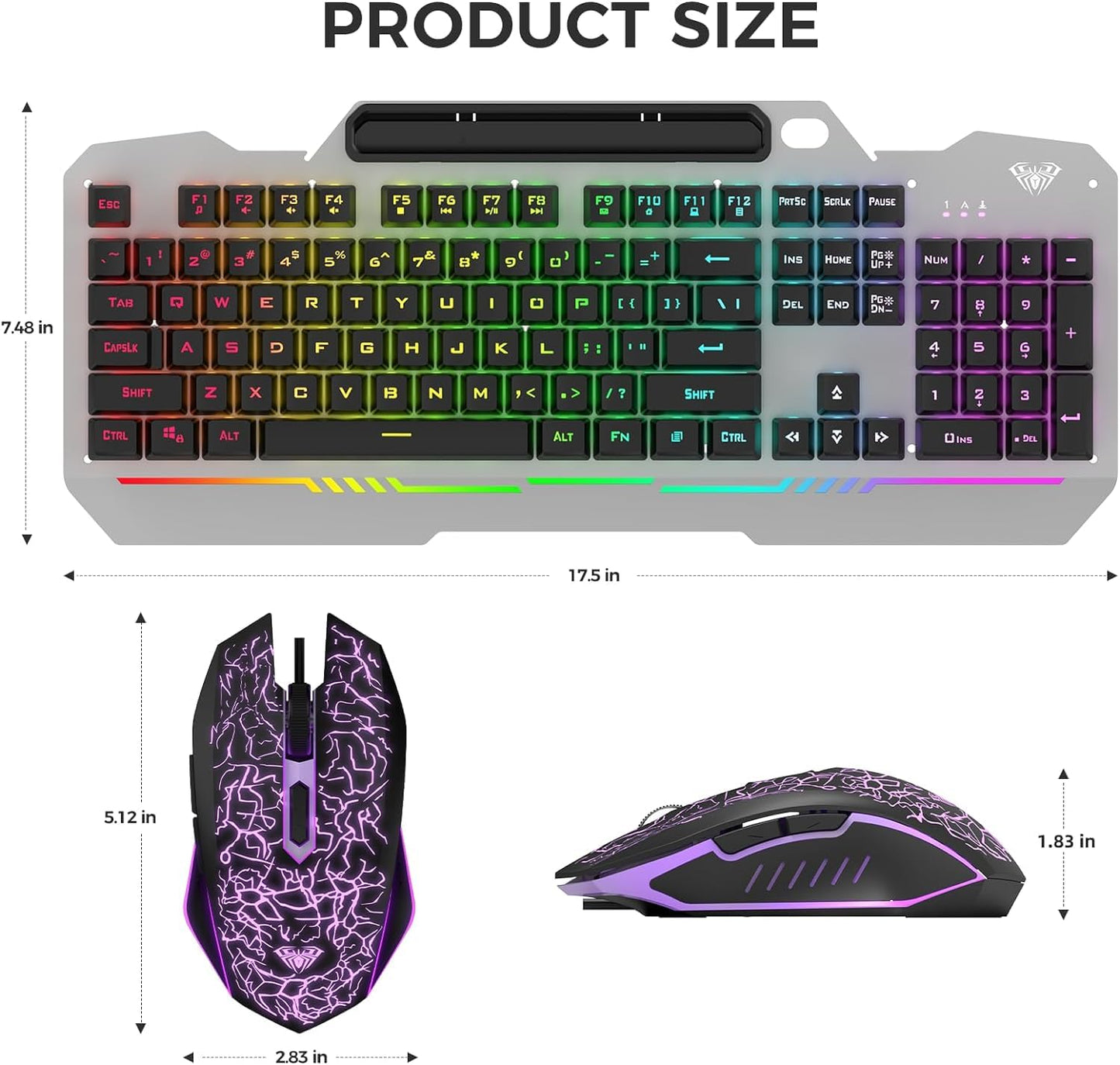 AULA Gaming Keyboard, 104 Keys Gaming Keyboard and Mouse Combo with Rainbow Backlit Quiet Computer Keyboard, All-Metal Panel, Waterproof Light Up PC Keyboard, USB Wired Keyboard for MAC Xbox PC Gamers - amzGamess