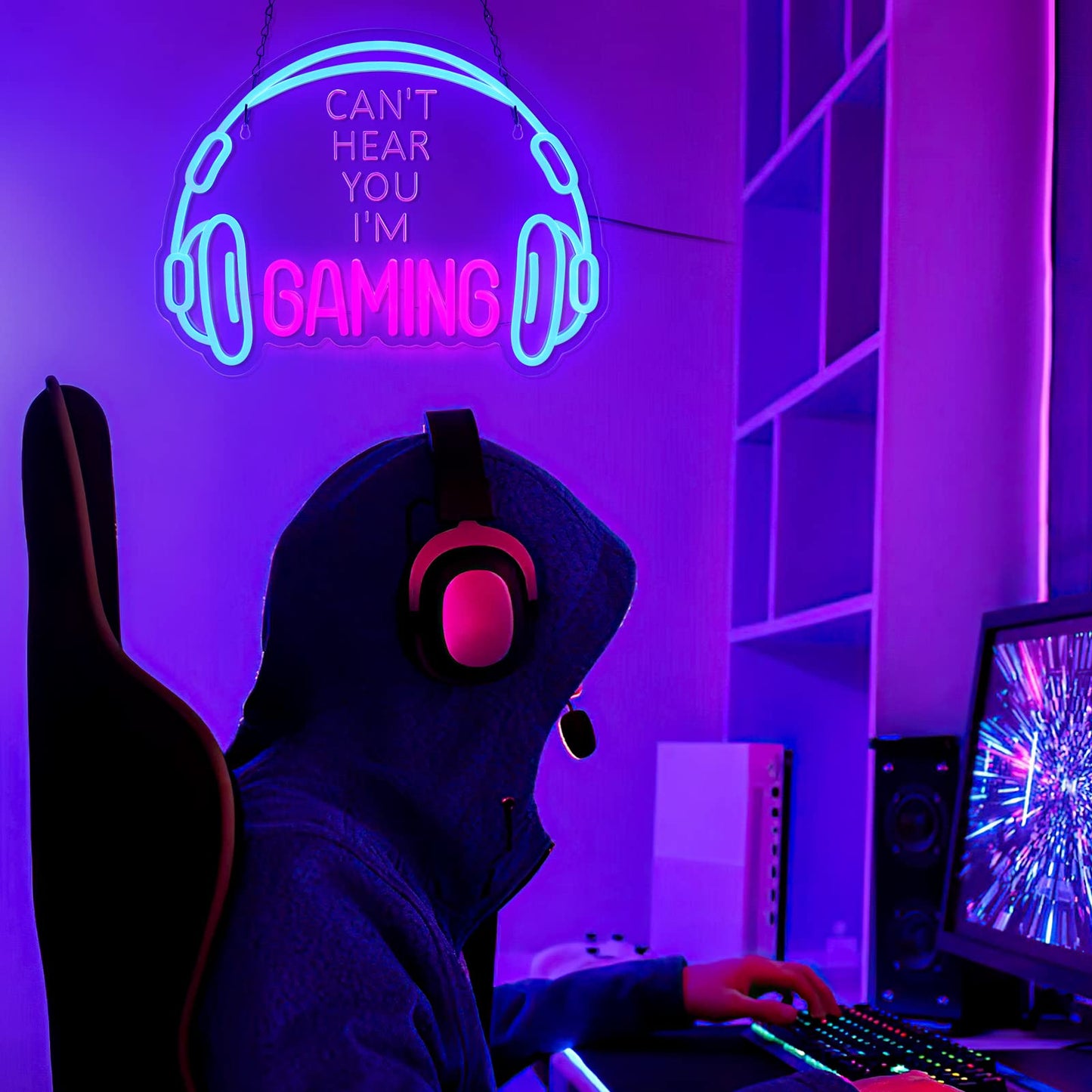 ReyeeInc Gaming Headset Neon Sign, Large Bright and Dimmable Colorful LED Game Headphone Neon Light and USB Powered Lightup Signs for Gamer Zone Video Room Bedroom Wall Art Decor (15.7 * 11.8") - amzGamess