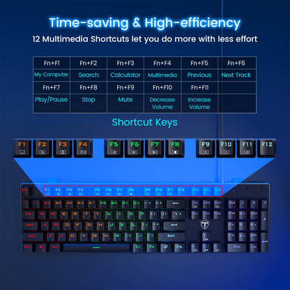 RisoPhy Mechanical Gaming Keyboard, RGB 104 Keys Ultra-Slim LED Backlit USB Wired Keyboard with Blue Switch, Durable Abs Keycaps/Anti-Ghosting/Spill-Resistant Computer Keyboard for PC Mac Xbox Gamer - amzGamess