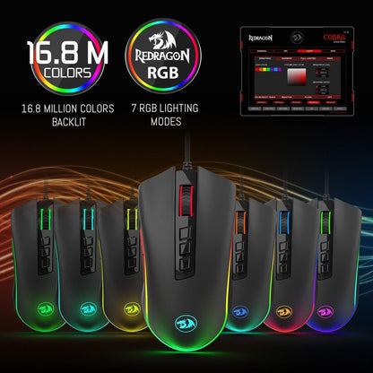 Redragon M711 Cobra Gaming Mouse with 16.8 Million RGB Color Backlit, 10,000 DPI Adjustable, Comfortable Grip, 7 Programmable Buttons - amzGamess
