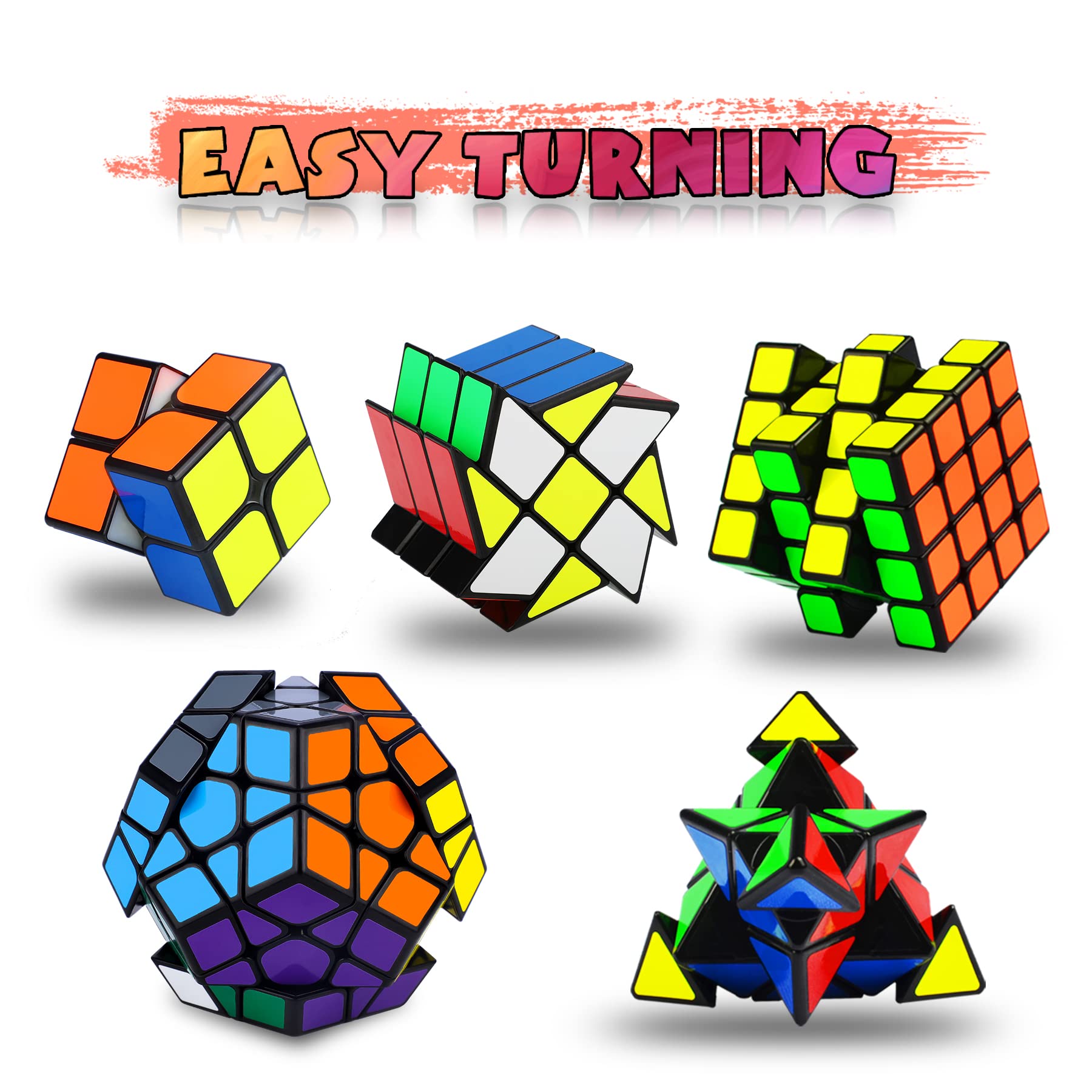 Speed Cube Set, Puzzle Cube, Magic Cube 2x2 4x4 Pyraminx Pyramid Megaminx Fenghuolun Puzzle Cube Toy Gift for Children Adults, Pack of 5 - amzGamess