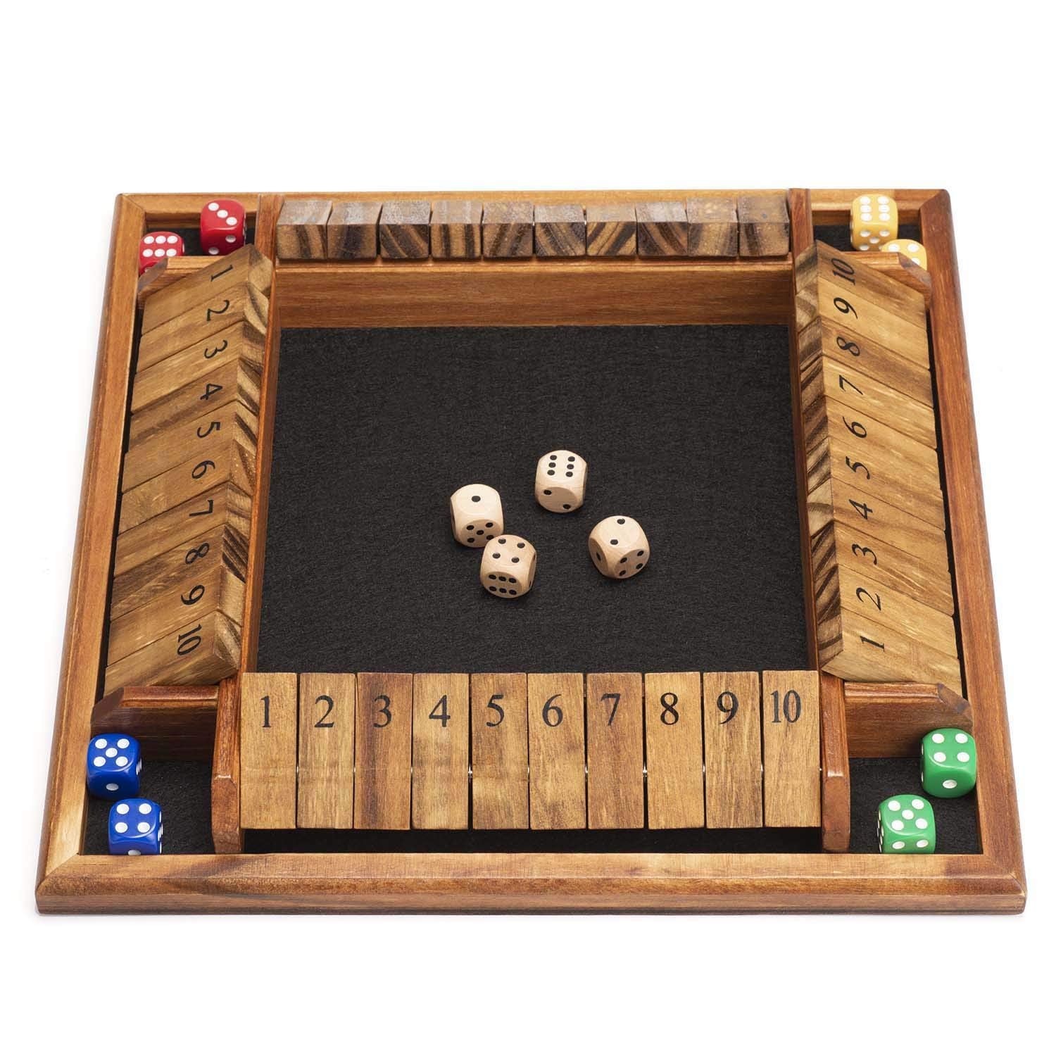 AMEROUS 1-4 Players Shut The Box Dice Game, Wooden Board Table Math Game with 12 Dice and Shut-The-Box Instructions for Kids Adults, Family Classroom Home or Pub (12 Inches) - amzGamess
