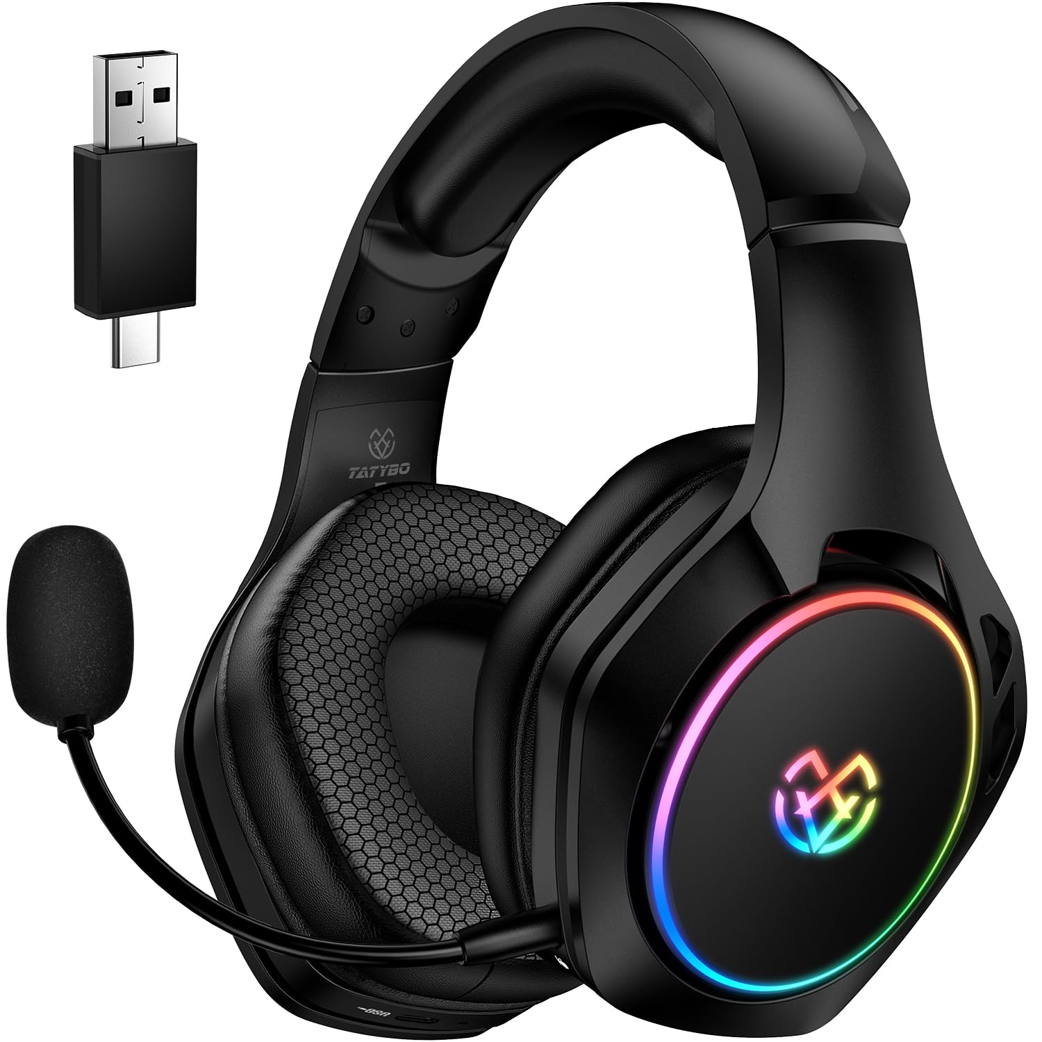 Wireless Gaming Headset 7.1, Bluetooth 5.3 & 2.4GHz Type-C & USB Gaming Headphones with 40H+, Gaming Headsets for PS5, PS4, PC, Switch, Phone - amzGamess