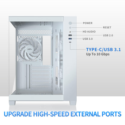 MUSETEX ATX PC Case, 3 x 120mm Fans Pre-Installed, 360MM RAD Support, 270° Full View Tempered Glass Gaming PC Case with Type-C, Mid Tower ATX Computer Case, White, Y6