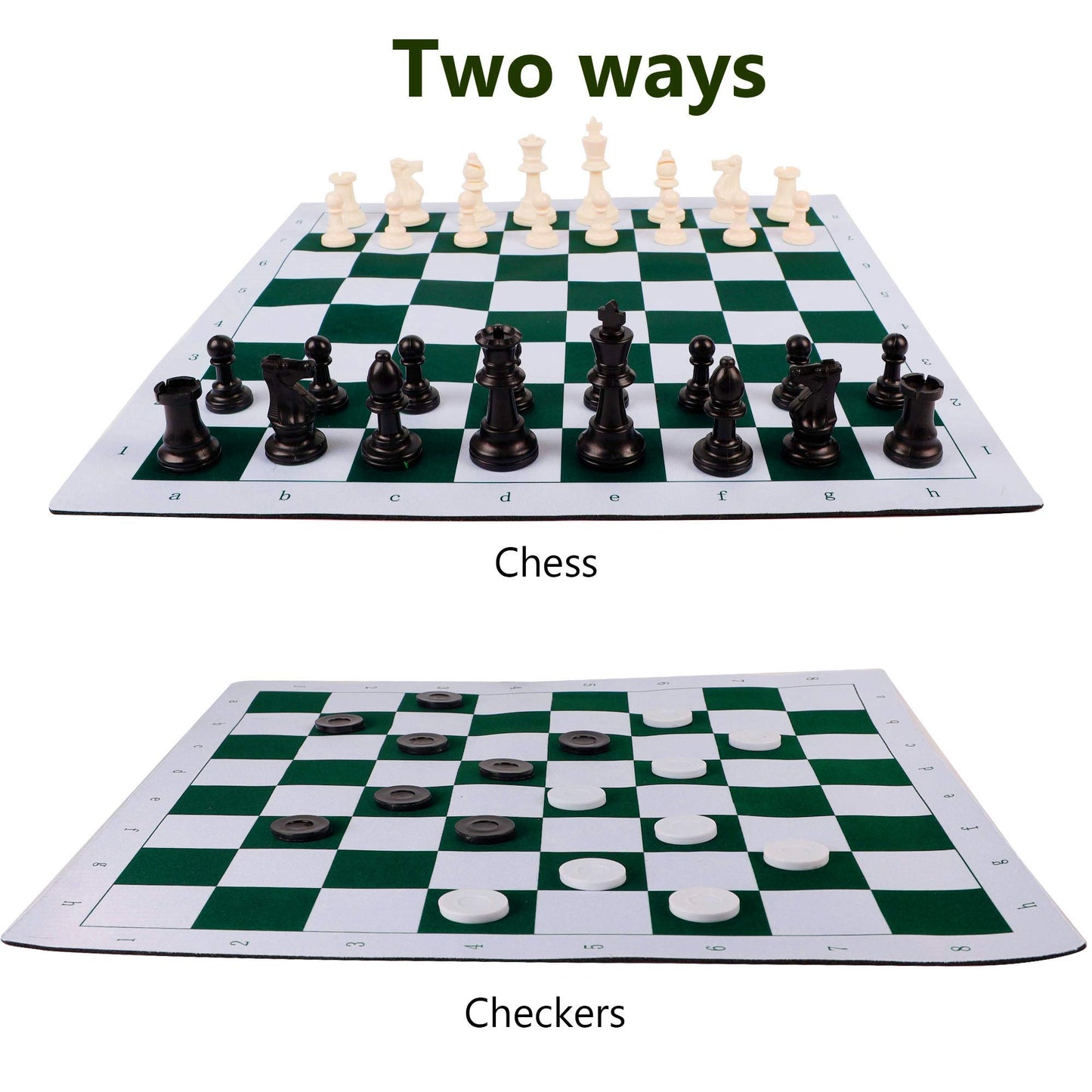 Juegoal 20" Portable Chess & Checkers Set, 2 in 1 Travel Board Games for Kids and Adults, Folding Roll up Chess Game Sets, Extra 26 Checker Pieces, Tournament Thick Mousepad Mat with Storage Bag