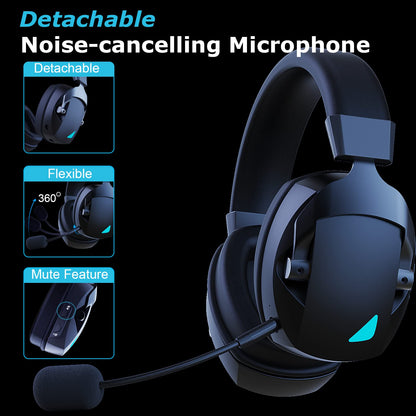 Acinaci Wireless Gaming Headset with Detachable Noise Cancelling Microphone, 2.4G Bluetooth - USB - 3.5mm Wired Jack 3 Modes Wireless Gaming Headphones for PC, PS4, PS5, Mac, Switch, Phone, Tablet - amzGamess