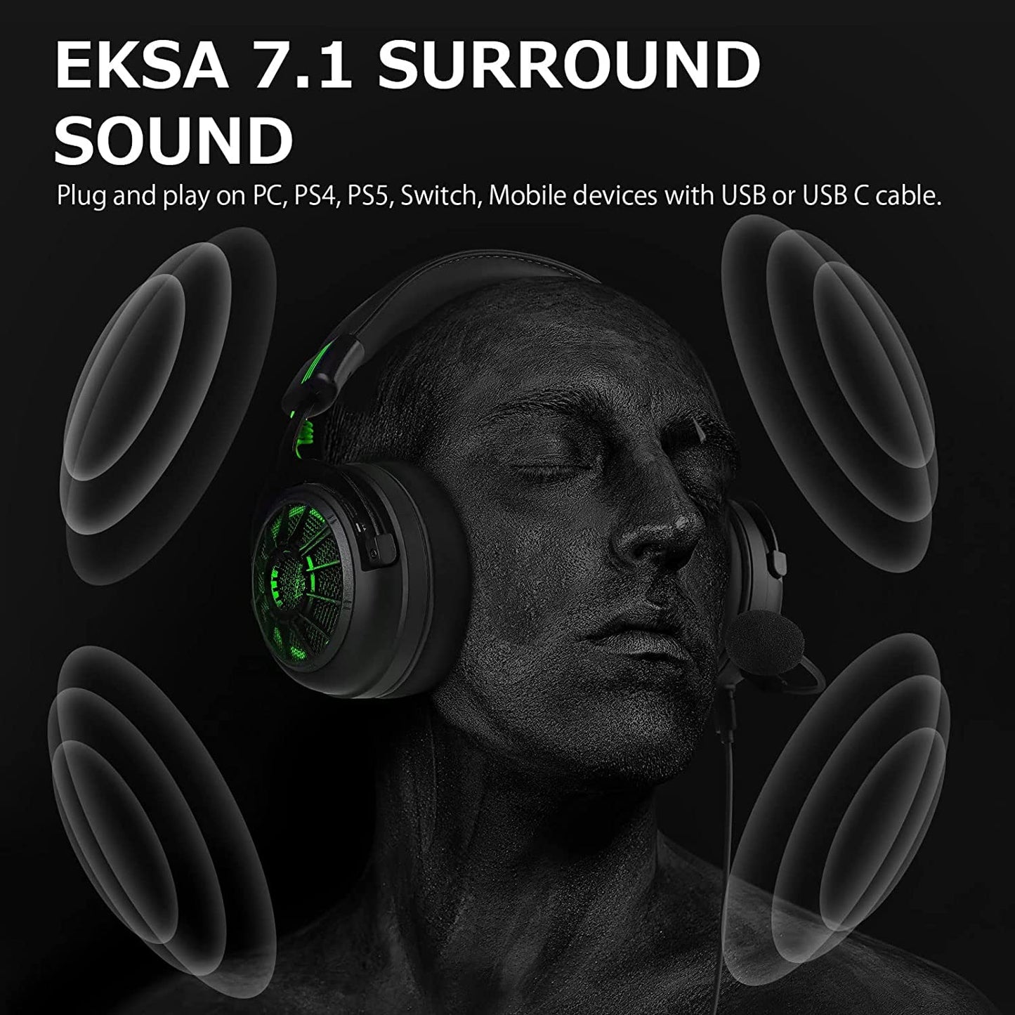 EKSA StarEngine Pro PC Gaming Headset - 7.1 Surround Sound for PS4 PS5 Xbox, AI Intelligent Noise Cancelling Microphone, Dual Chamber Driver, Game/Muisc Mode, Wired Headphones for Xbox one, Computer - amzGamess