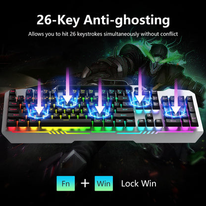 AULA Gaming Keyboard, 104 Keys Gaming Keyboard and Mouse Combo with Rainbow Backlit Quiet Computer Keyboard, All-Metal Panel, Waterproof Light Up PC Keyboard, USB Wired Keyboard for MAC Xbox PC Gamers - amzGamess