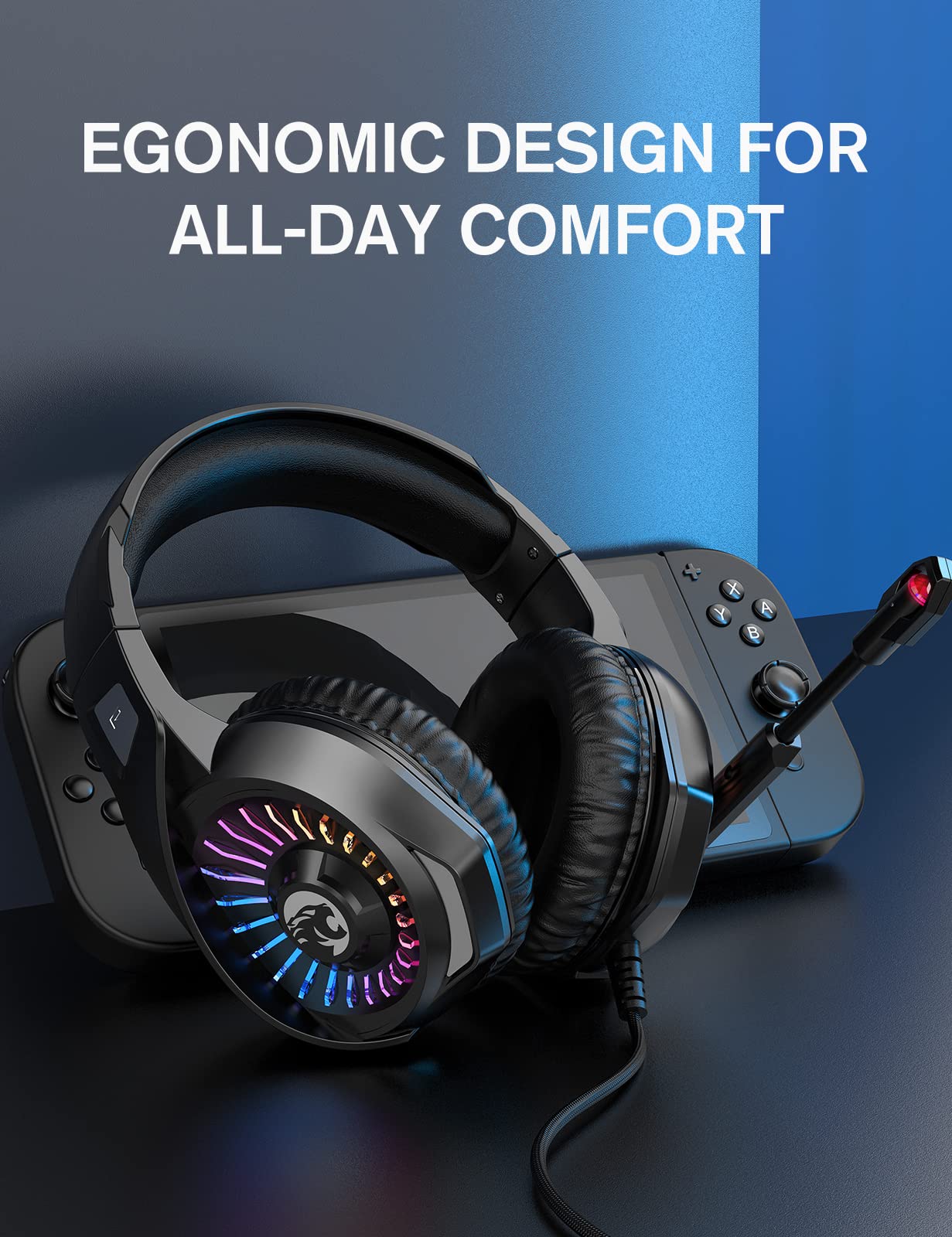 ZIUMIER Gaming Headset with Microphone, Compatible with PS4 PS5 Xbox One PC Laptop, Over-Ear Headphones with LED RGB Light, Noise Canceling Mic, 7.1 Stereo Surround Sound - amzGamess