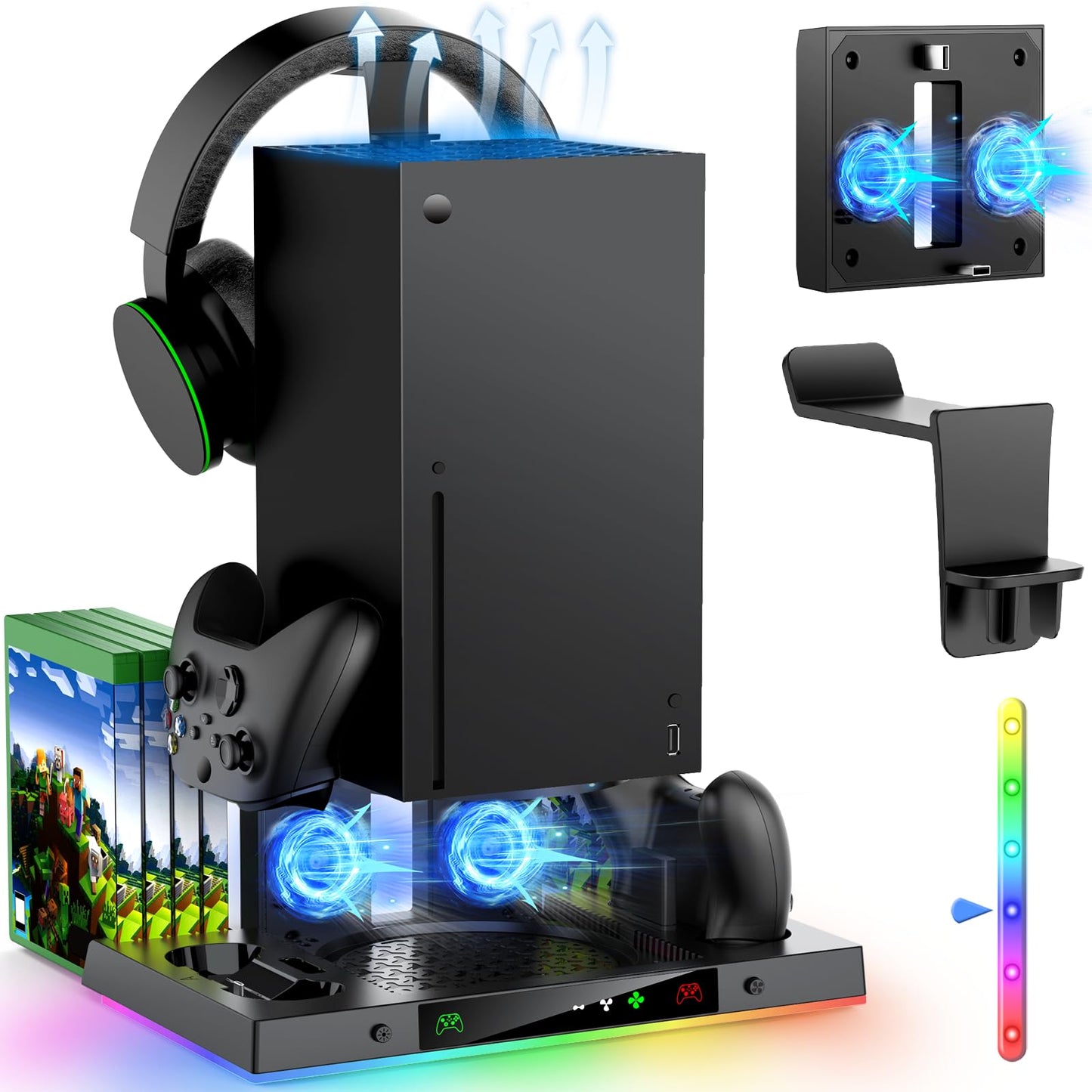 Upgraded RGB Cooling Fan Charging Station for Xbox Series X Console & Controller, Wireless Dual Charger Dock & Cooler System Stand with 15 Colorful Light Modes for Xbox Series X Accessories Kit - amzGamess