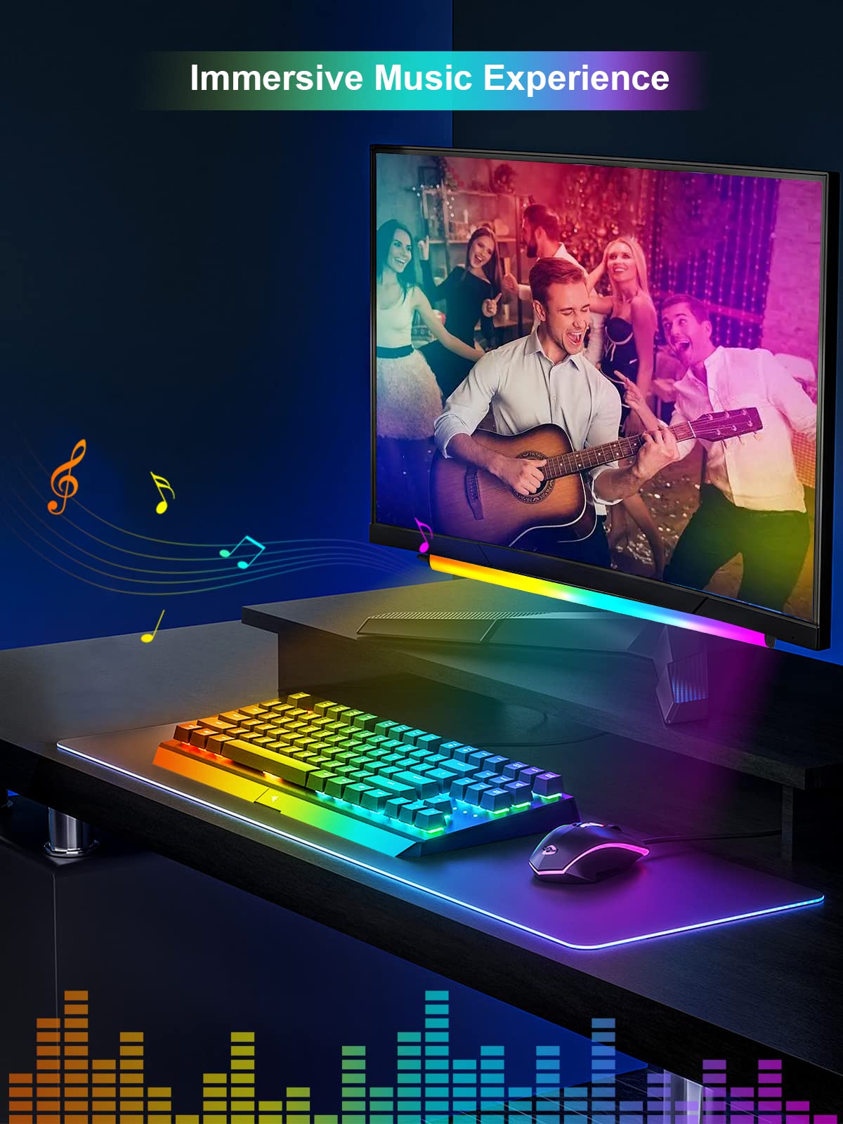 KANTUTOE Monitor Down Light Bar, RGB Screen Desk Light PC, Dimmable LED Dynamic Rainbow Effect, Adjustable Brightness, Speed and Music, Remote Control Color Change, for Game Room