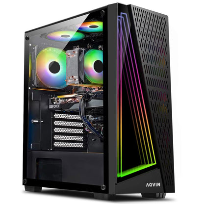 AQVIN AQ50 Gaming Desktop Tower - Radeon RX 580 8GB Graphics, Intel i7 Processor Up to 3.50Ghz, 1TB SSD & 32GB DDR4 RAM, HDMI, Windows 10 Pro - Black