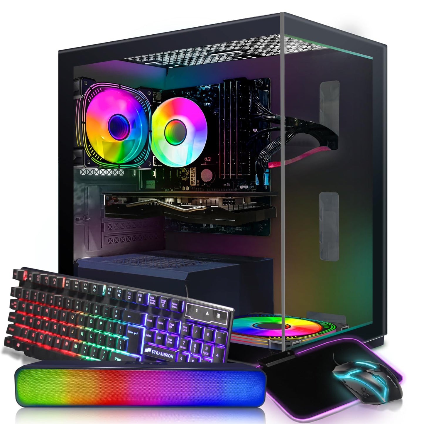 STGAubron Gaming Desktop PC,Intel Core i7 3.4G up to 3.9G,16G RAM,512G SSD,Radeon RX 580 16G GDDR5,600M WiFi,BT 5.0,RGB Fan x 2,RGB Keyboard&Mouse,RGB Mouse Pad,RGB BT Sound Bar,W10H64