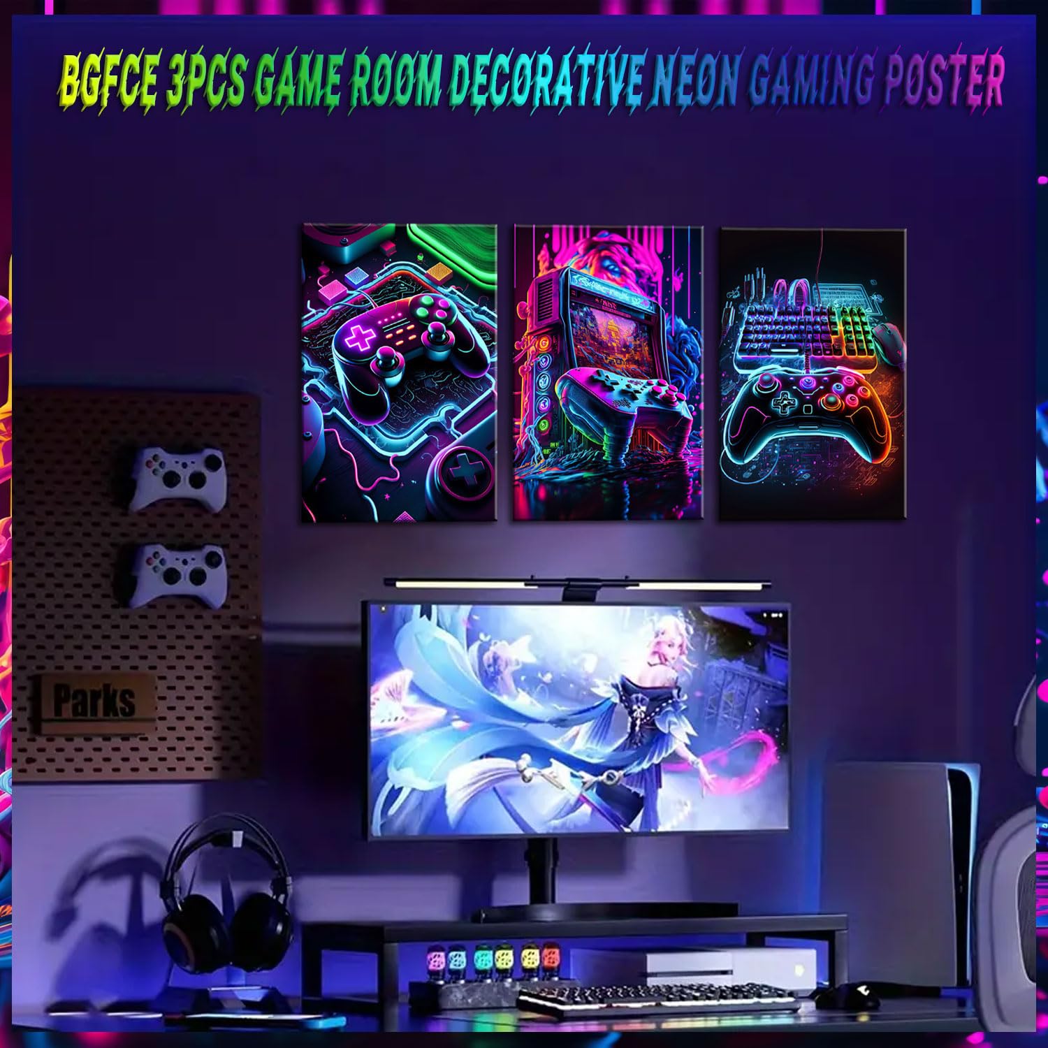 BGFCE 3pcs Game Room Decor Neon Gaming Posters Wall Art Gamer Accessories Theme Canvas Print Game Console Painting Picture for Children Youth Game Boys Bedroom Teen Wall Decor Unframed 12"x16"x3 - amzGamess