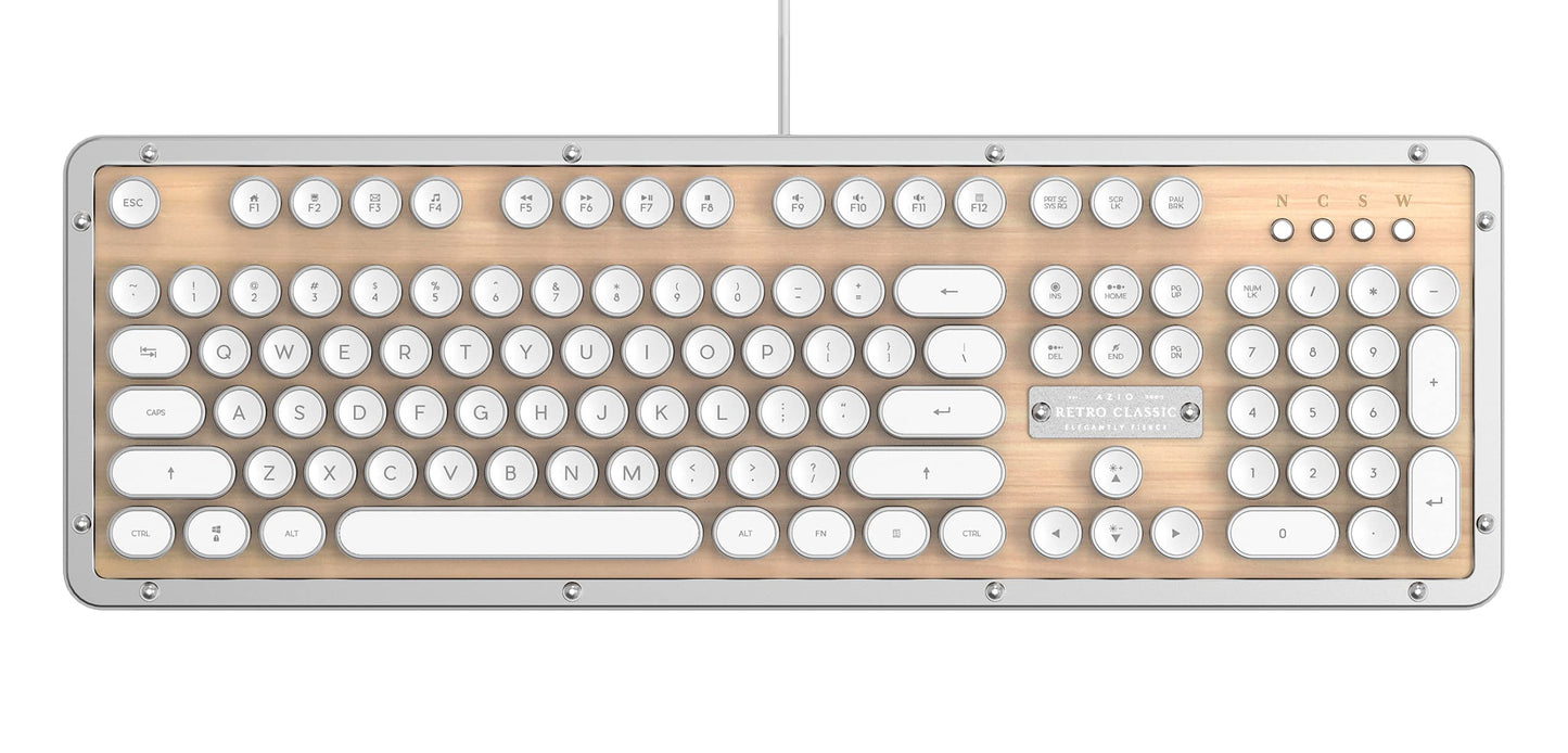 Azio Retro Classic USB (Maple)- Wired Backlit Vintage Maple Wood Mechanical Keyboard for PC (MK-RETRO-W-02-US)