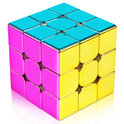 D-FantiX Mirror Reflective Magnetic Speed Cube 3x3x3, Cyclone Boys Original Stickerless Magic Cube, Unique Shiny Metallic Color Speedcube with Display Stand, Birthday Gift Ideas for Boys Girls Adults - amzGamess