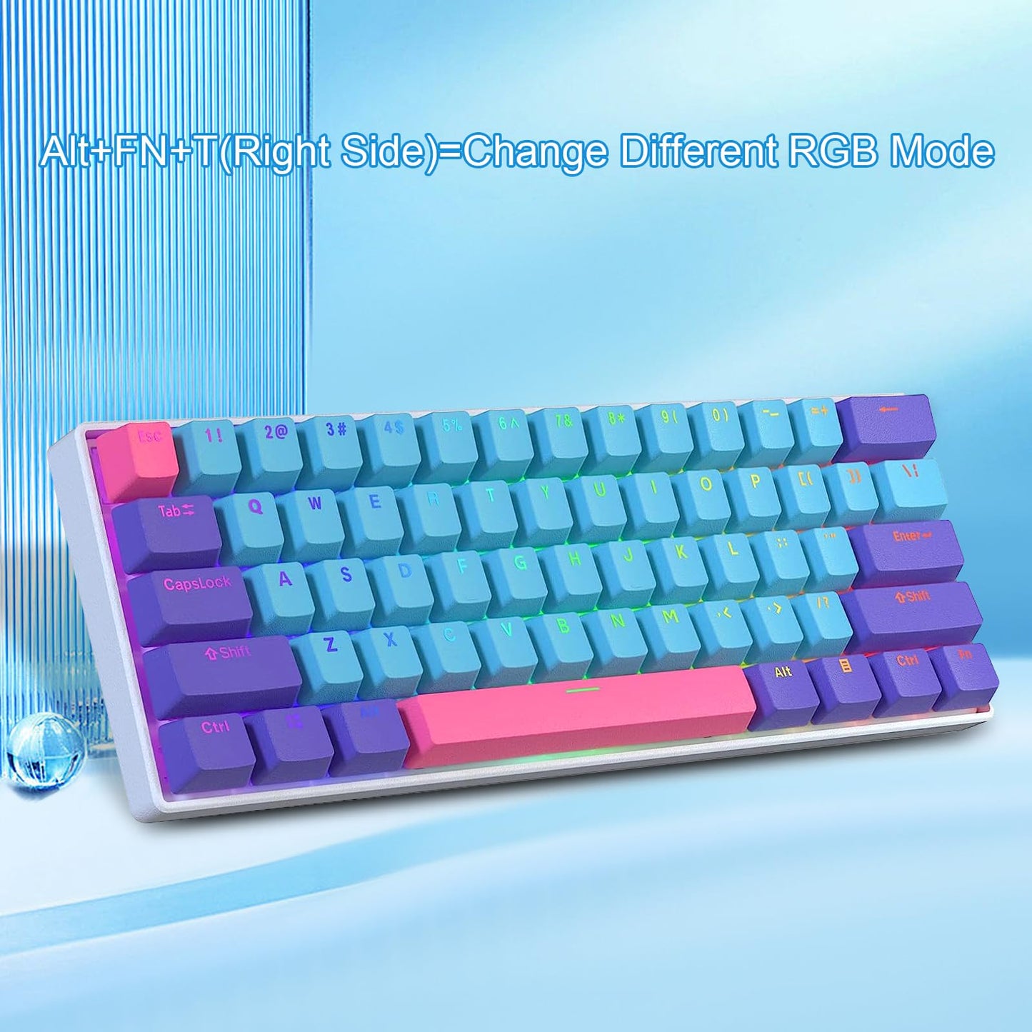 BOYI Wired 60% Mechanical Gaming Keyboard,61 Mini RGB Cherry MX Switch PBT Keycaps NKRO Programmable Type-C Keyboard for Gaming and Working (Joker Color,Cherry MX Blue Switch)