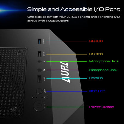 GAMDIAS ATX Mid Tower Gaming Computer PC Case with Side Tempered Glass, 4X 120mm ARGB Case Fans and Sync with 5V RGB Motherboard