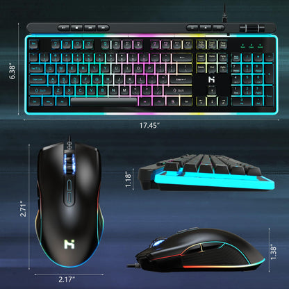 HLDIRECT Gaming Keyboard, 104 Keys Gaming Keyboard and Mouse Combo with RGB Backlit, Anti Ghosting, PC Gaming Keyboard and Mouse, Wired Gaming Keyboard Mouse Combo for MAC Xbox PC Gamers