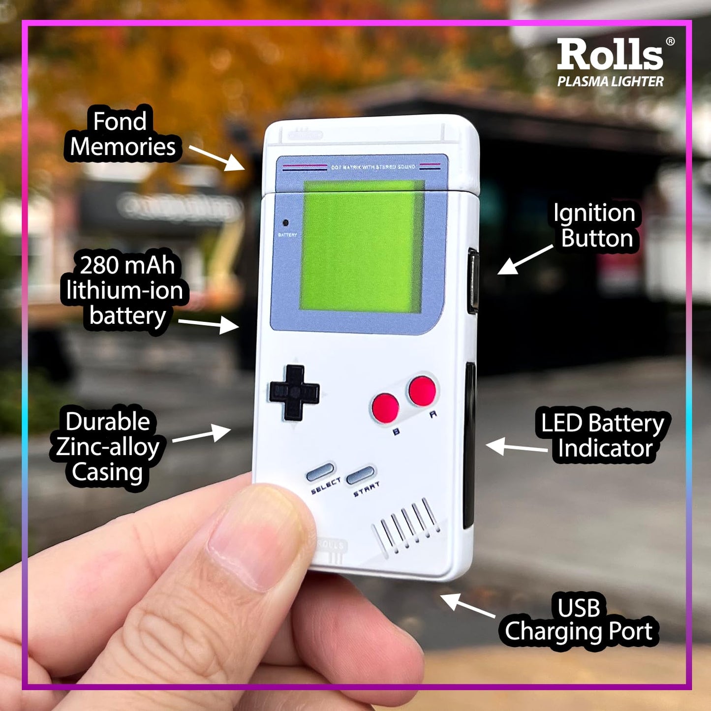 Rolls Electric Lighter - USB Rechargeable Retro Gamer Lighter - Cool Lighters - Windproof Electronic Arc Lighter - Candle Lighter - Unique Gadgets - Gift for Men Women - by Rolls Plasma Lighter (Grey) - amzGamess