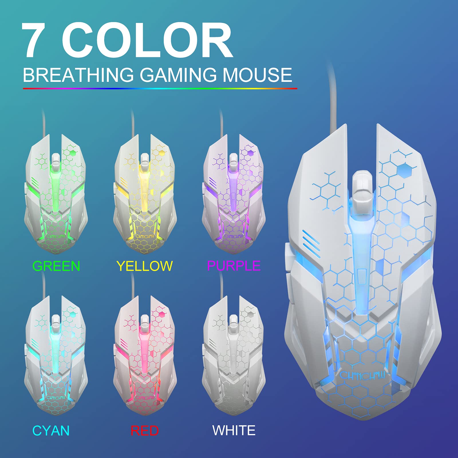 CHONCHOW LED Keyboard and Mouse, 104 Keys Rainbow Backlit Keyboard and 7 Color RGB Mouse, White Gaming Keyboard and Mouse Combo for PC Laptop Xbox PS4 Gamers and Work - amzGamess