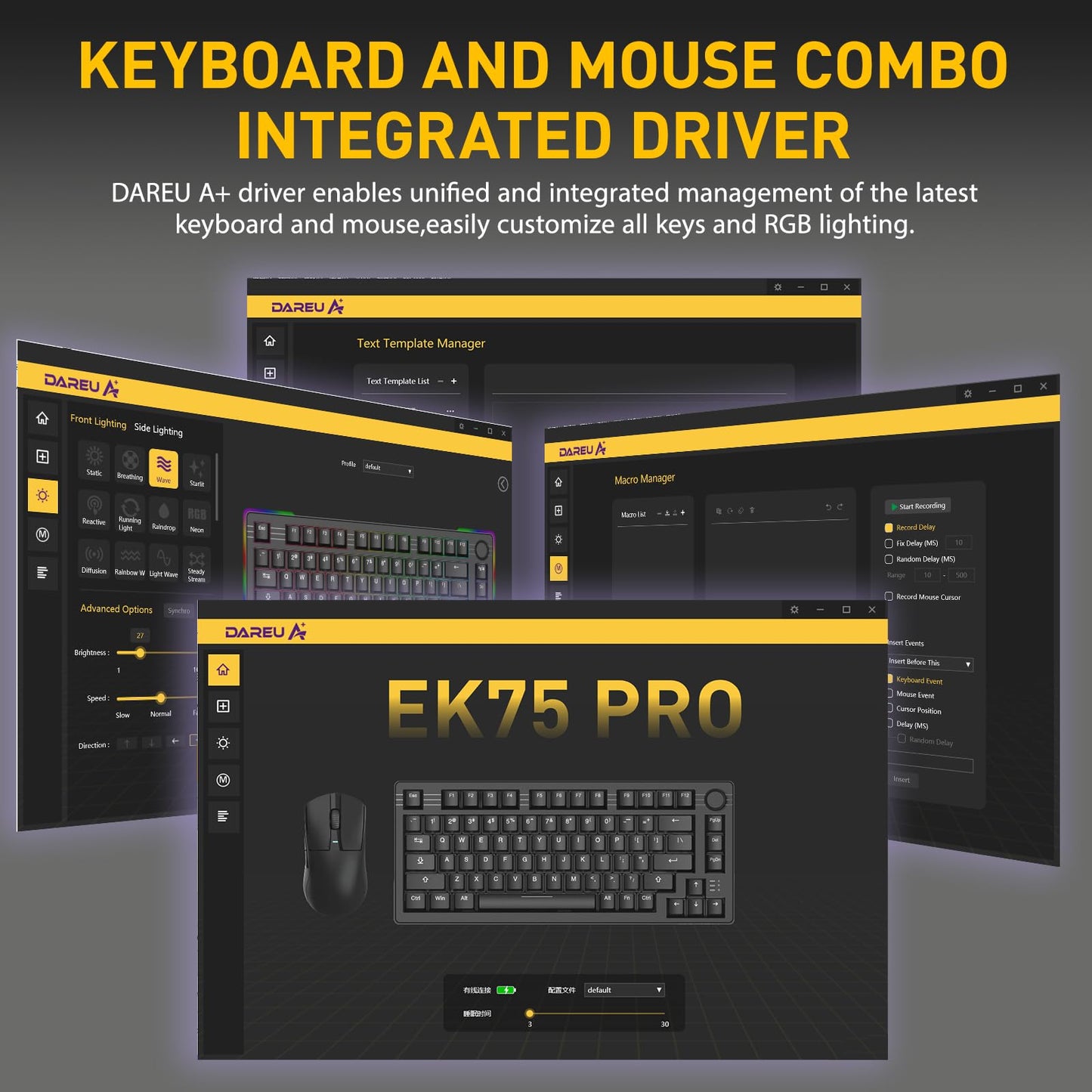 DAREU EK75PRO Wireless 75% RGB Hot-Swappable Mechanical Gaming Keyboard with Knob,2.4Ghz/BT5.1/USB-C Connectivity, 81 Keys Gasket Mount, PBT Keycaps&Linear Dream Switch for Win/MAC