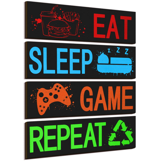 4 Pieces Gaming Decorations Printed Video Game Art Game Room Decor Colorful Wall Decor Gaming Posters for Boys Room Video Game Wall Art Gaming Pictures for Wall Playroom Boy's Room Decor, 8 x 3 Inch