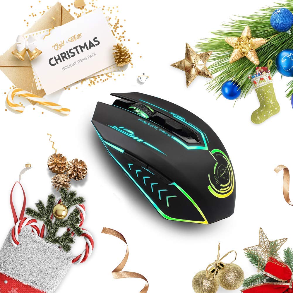 UHURU Wireless Gaming Mouse Up to 10000 DPI, Rechargeable USB Wireless Mouse with 6 Buttons 7 Dynamic LED Color Ergonomic Programmable MMO RPG for PC Laptop, Compatible with Windows Mac - amzGamess