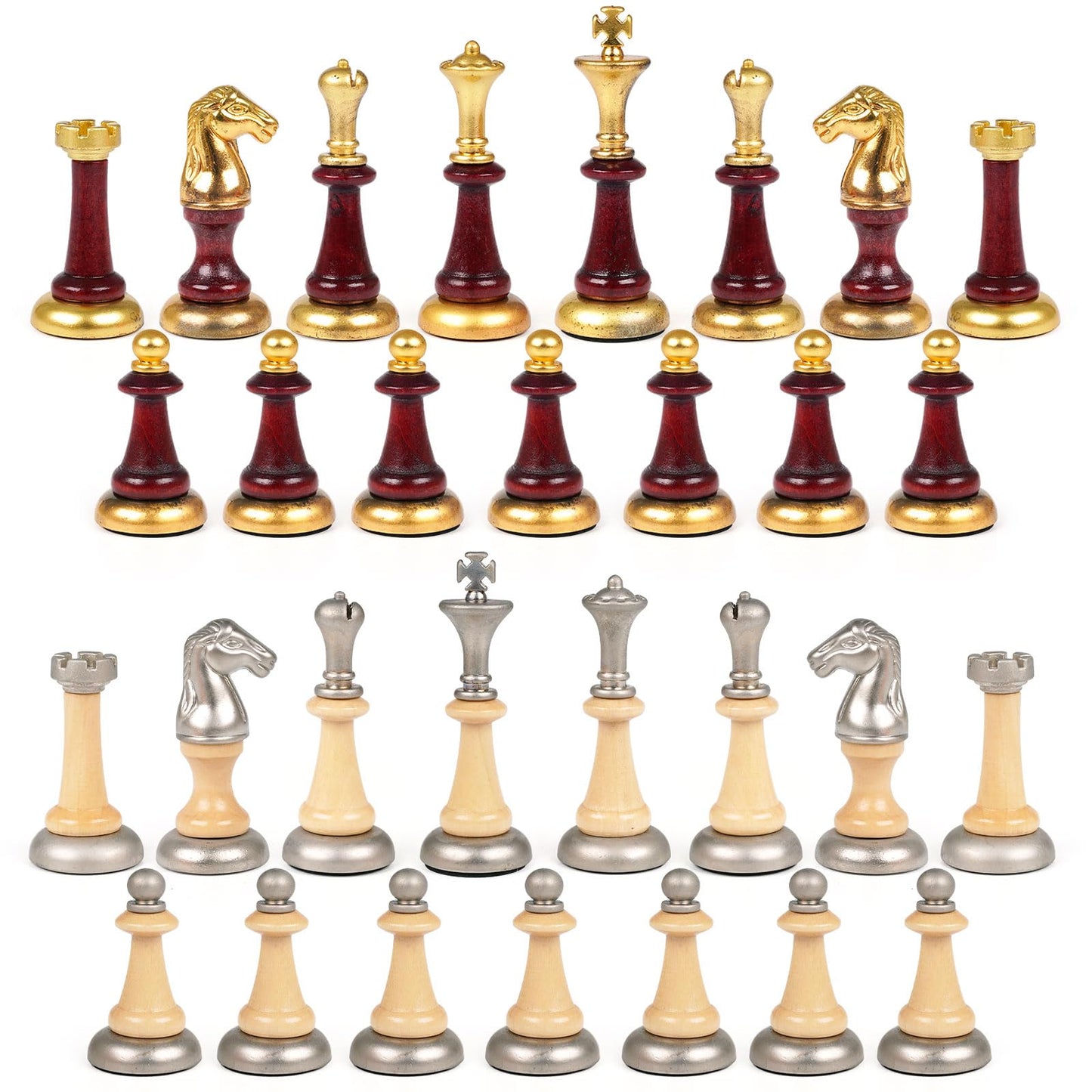 Wooden+Metal Chess Set for Adults and Kids – Marbling Chess Board with Chess Pieces – Portable Travel Chess Sets Metal Wooden Chessmen Folding Chessboard – Two Extra Queens