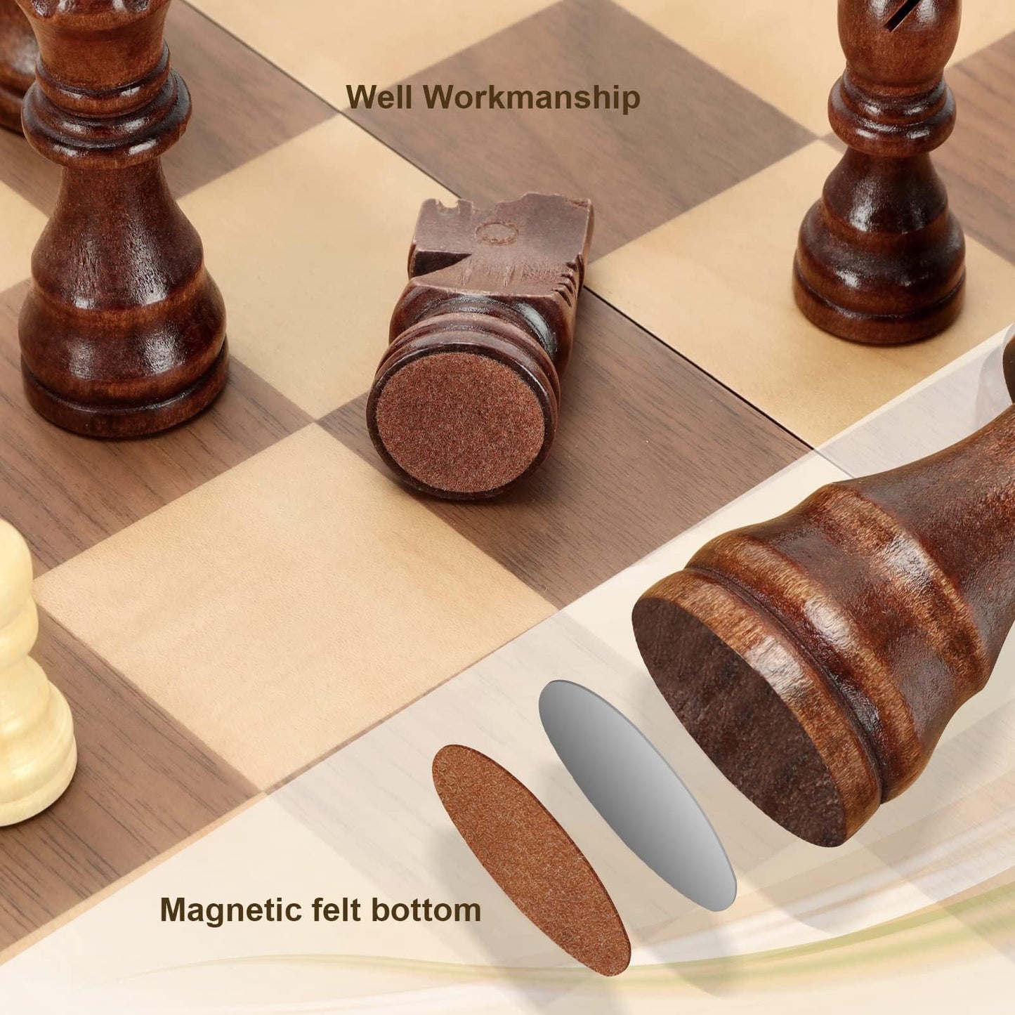 Magnetic Wooden Chess Board Set with Manual for Adults Kids 15 Inch Chess Puzzle with Handmade Pieces, Folding Portable Travel Unique Chess Game for Tournament Professional Beginner